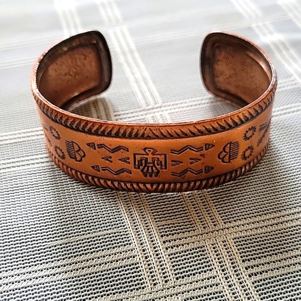 Solid Copper Cuff Bracelet - Aztec Designs - image 2